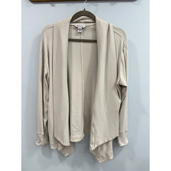 Athleta Open Front Cardigan Petite M Beige Tan Ribbed Knit Draped PM - Picture 1 of 7